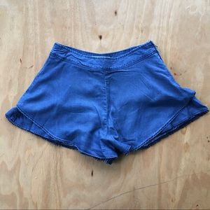 Zara Blue Flutter Hem Shorts With Trim